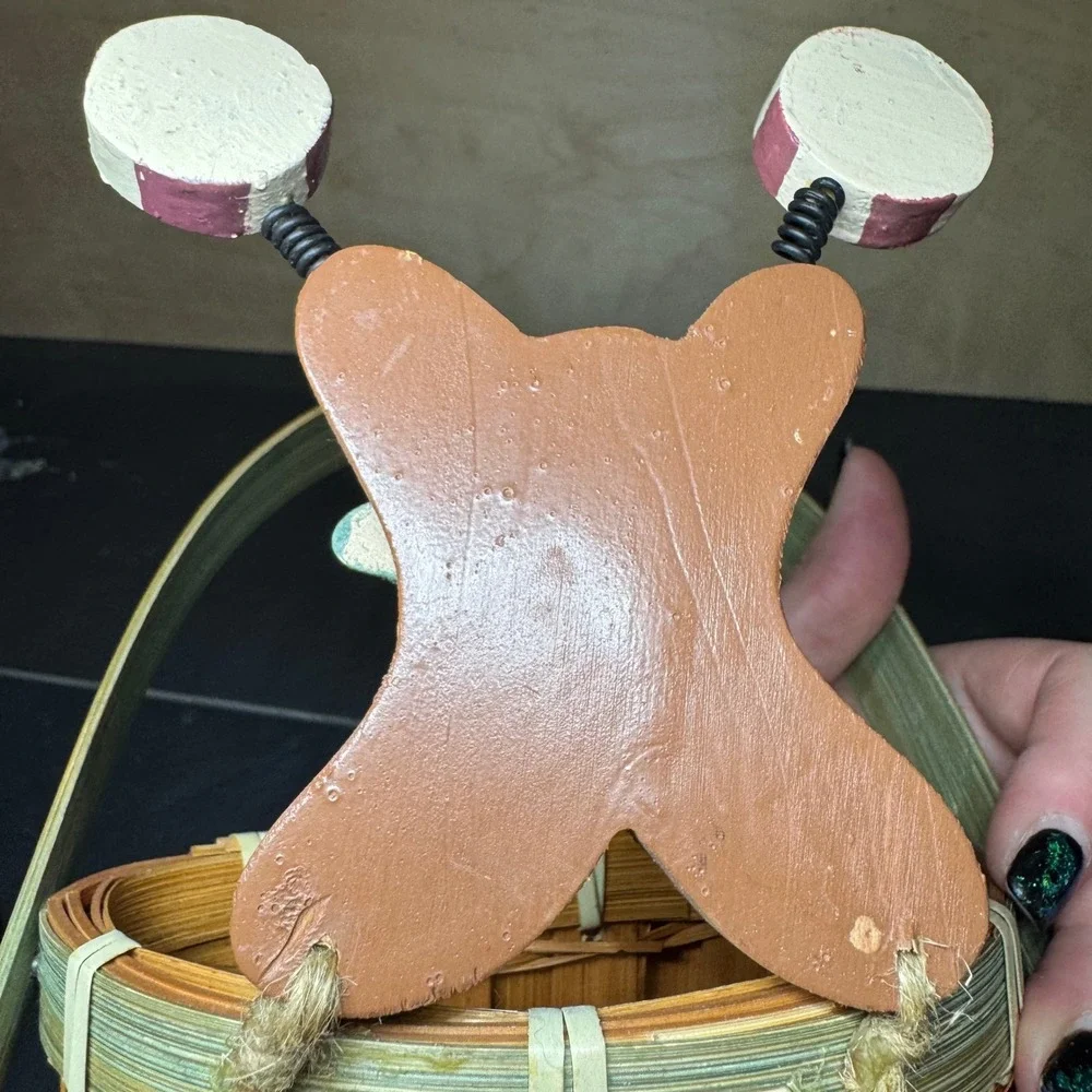 Gingerbread Man Woven Bamboo Basket Holiday Decor Peppermint Accents 9 inch